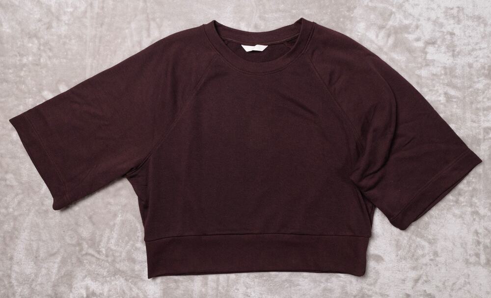 H&M Dark Red Burgundy Boxy Terry Short Sleeve Sweatshirt Womens Size M NWOT